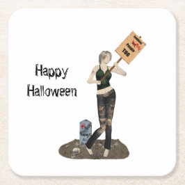 ゾンビピンアップガール抗議II紙コースター スクエアペーパーコースター