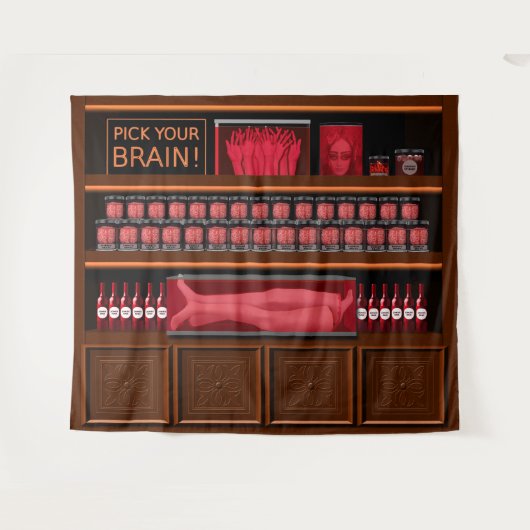 ゾンビフードストア頭脳の手足の眼球ハロウィン タペストリー (正面(横))