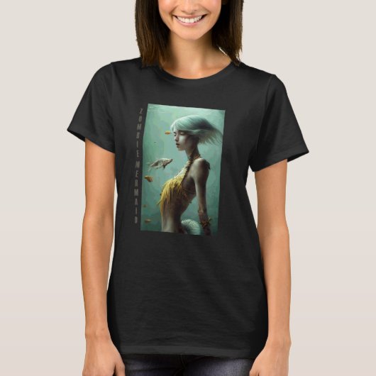 ゾンビマーメイド1 不死ホラー ゴシック ダークファンタジー Tシャツ (正面)