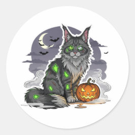 ゾンビメーンクーン不気味ハロウィーンキャット ラウンドシール