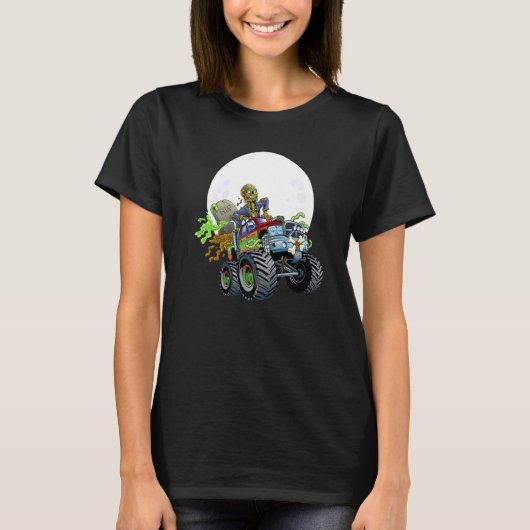 ゾンビモンスタートラック おばけハロウィン キッズ Tシャツ (正面)