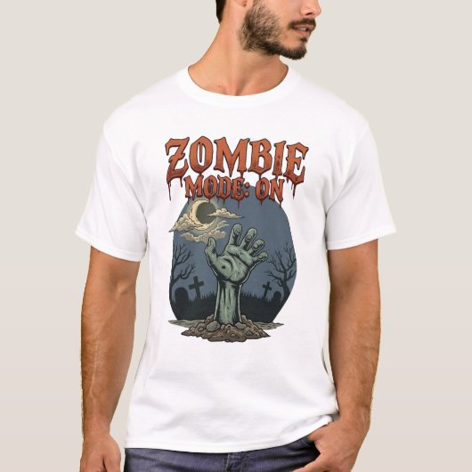 ゾンビモード ハロウィン 手 月 墓地_1 Tシャツ (正面)
