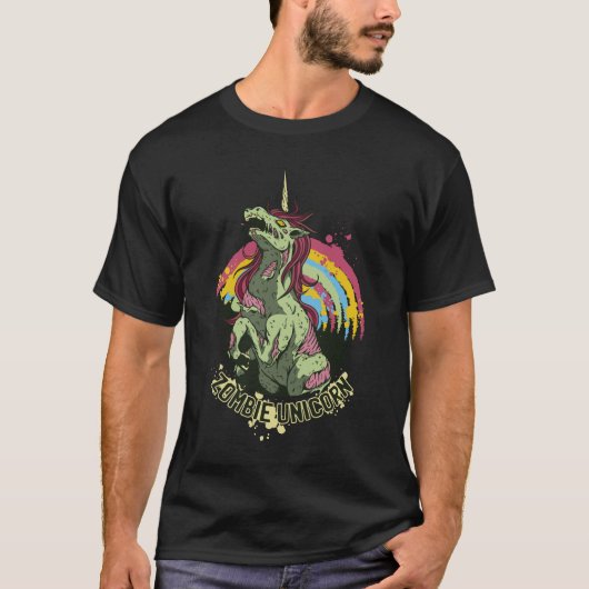 ゾンビユニコーンレインボーホラーおもしろい Tシャツ (正面)