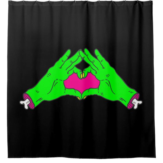 ゾンビラブハートハンズハロウィンバレンタイン シャワーカーテン (正面)