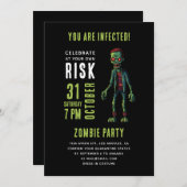 ゾンビ不気味おもしろいハローウィンパーティ | 黒グランジ 招待状 (正面/裏面)