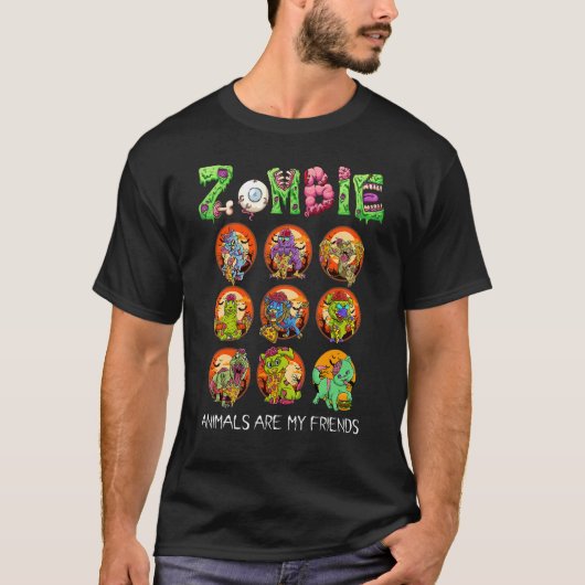 ゾンビ動物は私の友達 ハロウィン キッズ 男の子用 Tシャツ (正面)