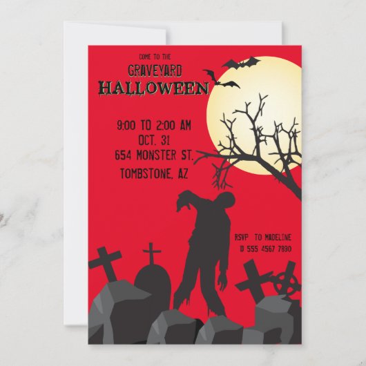 ゾンビ墓地ハロウィンパーティー墓地 招待状 (正面)