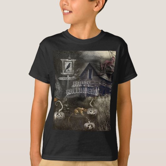 ゾンビ墓地 + ネズミ 陰鬱な通り ハロウィン Tシャツ (正面)