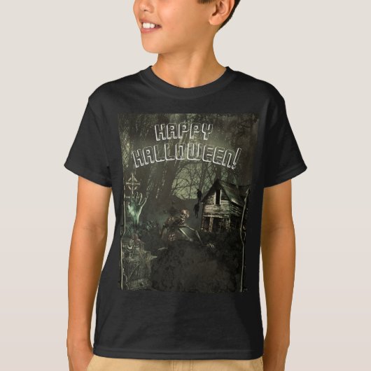 ゾンビ墓地 ホラー おどろおどろしい ハロウィーン オリジナルデザイン Tシャツ (正面)