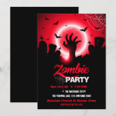 ゾンビ墓地 赤いハロウィン 招待状 (正面/裏面)