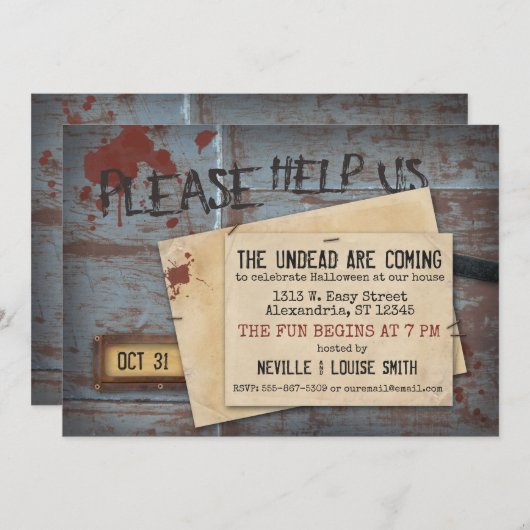 ゾンビ完全に死んでいなハロウィーン |不気味な招待状 招待状 (正面/裏面)