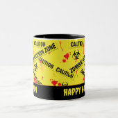 ゾンビ感染ゾーンイエロー生物学的災害［有害物質］警告ズ ツートーンマグカップ (中央)