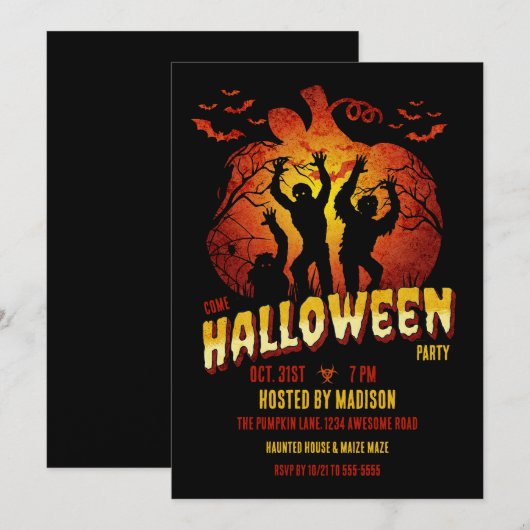 ゾンビ感染ハロウィン 招待状 (正面/裏面)