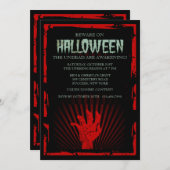 ゾンビ手のハローウィンパーティの招待状 招待状 (正面/裏面)