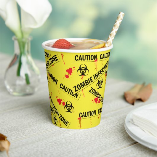 ゾンビ攻撃警告テープ血ハロウィーン 紙コップ (インサイチュ)