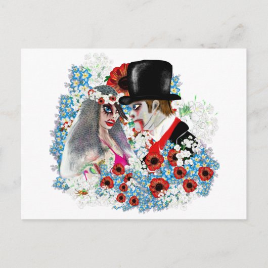 ゾンビ新郎新婦結婚婚約 案内ポストカード (正面)