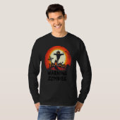 ゾンビ月夜の墓地に警告怖い子供や少年 Tシャツ (正面フル)