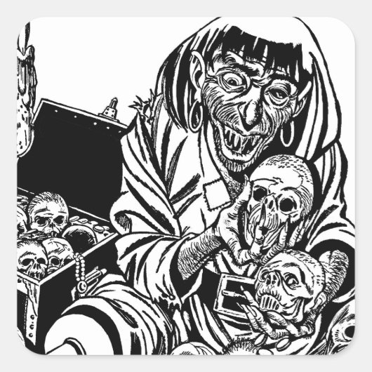 ゾンビ海賊の宝石怪獣ホラーアート スクエアシール (正面)