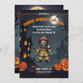 ゾンビ消防士。ゾンビアポカリプスパーティー 招待状 (正面/裏面)