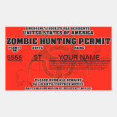ゾンビ狩り許可 長方形シール (正面)