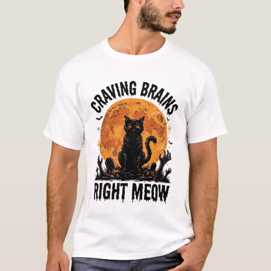 ゾンビ猫のハロウィーン ビンテージ風彫刻Tシャツ アート_1 Tシャツ (正面)