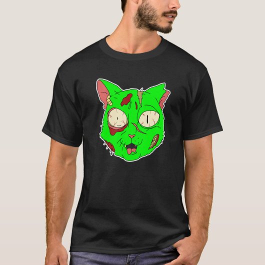 ゾンビ猫のラクガキハロウィンコスチューム 怖い 不気味 スプーキー Tシャツ (正面)