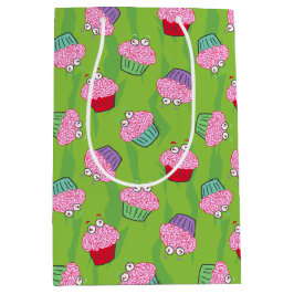 ゾンビ脳カップケーキパターン ミディアムペーパーバッグ