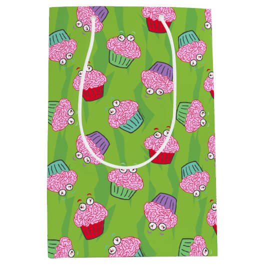 ゾンビ脳カップケーキパターン ミディアムペーパーバッグ (正面)