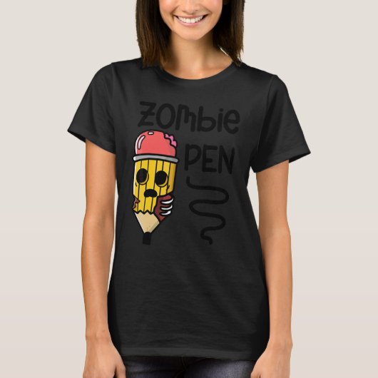 ゾンビ鉛筆 ハロウィン ホリデー おどろおどろしい Tシャツ (正面)
