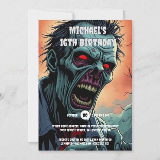 ゾンビ顔漫画アートモンスター不気味な大人 招待状 (正面)