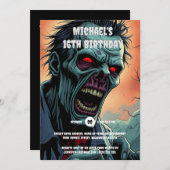 ゾンビ顔漫画アートモンスター不気味な大人 招待状 (正面/裏面)