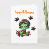 ゾンビ飛行機バットパイロットハロウィン カード (正面)