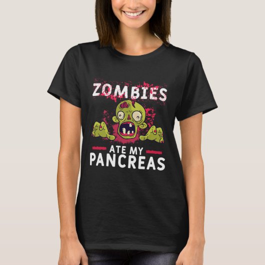 ゾンビ食べー私の膵臓おもしろいパンクレアーゼ糖尿病Rec Tシャツ (正面)