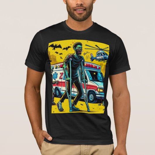 「ゾンビ黙示録：サバイバルの松葉杖」 Tシャツ (正面)