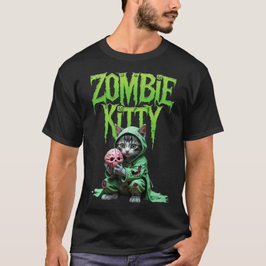 ゾンビ・キティTシャツ: ハロウィーンの猫好きのためのTee Tシャツ (正面)