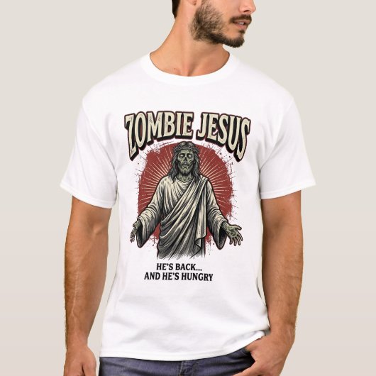 ゾンビ・ジーザス ビンテージ風刺画 楽しいTシャツ デザイン Tシャツ (正面)