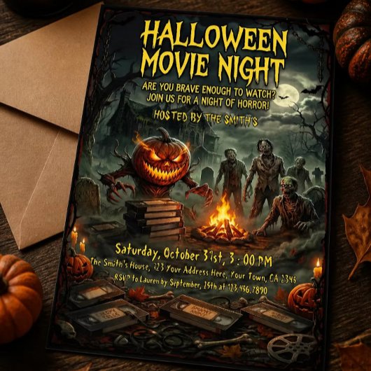 ゾンビ ハロウィン 映画 夜 案内状