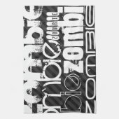 ゾンビ、ブラック&ダークグレーストライプ キッチンタオル (縦)