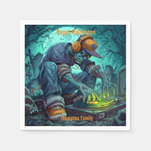 ゾンビDJレイヴハローウィンパーティビベス スタンダードカクテルナプキン (正面)