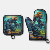 ゾンビDJレイヴハローウィンパーティビベス 鍋つかみ&鍋敷きセット (正面)