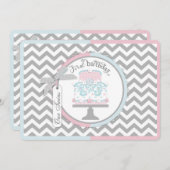 タイおよびチュチュの双生児の最初誕生日 招待状 (正面/裏面)