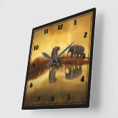 タイのアジアゾウ白熱［赤熱］光を放つズ スクエア壁時計 (傾斜)