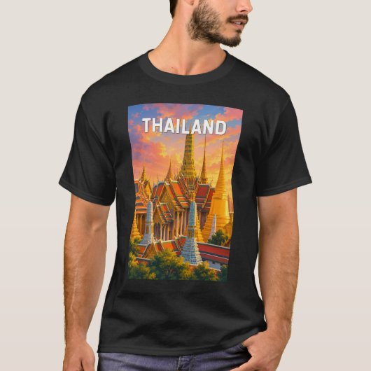 タイのイラスト旅行アートビンテージ Tシャツ (正面)