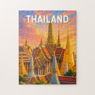 タイのイラスト 旅行 アート ビンテージ ジグソーパズル