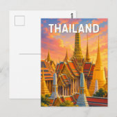 タイのイラスト 旅行 アート ビンテージ ポストカード (正面/裏面)