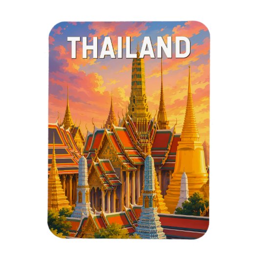 タイのイラスト 旅行 アート ビンテージ マグネット (縦)