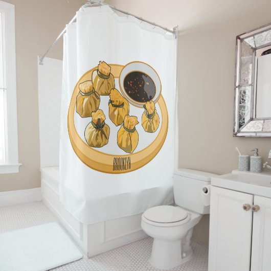 タイのエビ財布の漫画イラストレーション シャワーカーテン (インサイチュ)