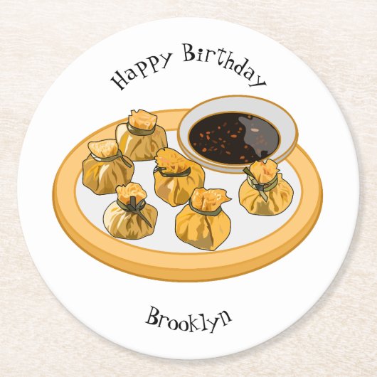 タイのエビ財布の漫画イラストレーション ラウンドペーパーコースター (正面)