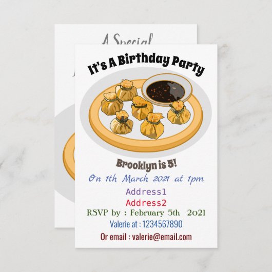 タイのエビ財布の漫画イラストレーション 招待状 (正面/裏面)