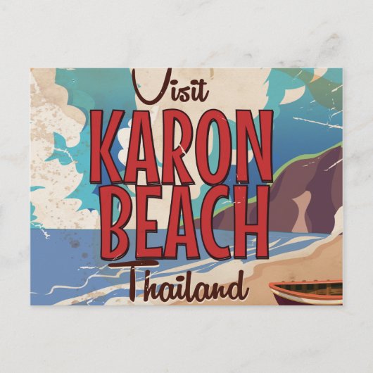 タイのカロン ビーチ ヴィンテージ 旅行ポスター ポストカード (正面)